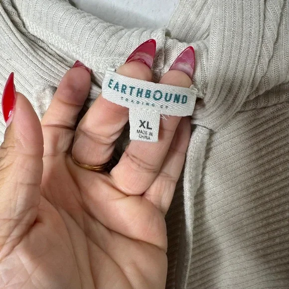 Earthbound Trading Co Hooded Knit Sweater Cream Brown Colorblock XL - Picture 2 of 9